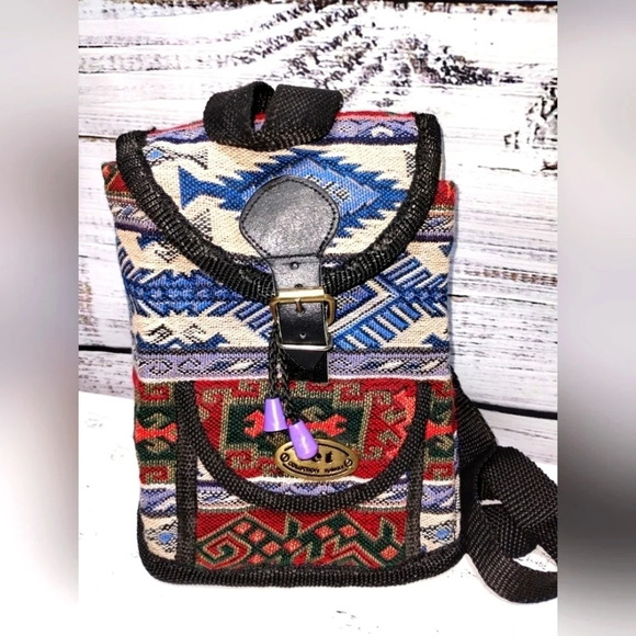 Tet Mini Backpack Aztec Tribal Print Granola Hiking Outdoors Adventure - Picture 1 of 6